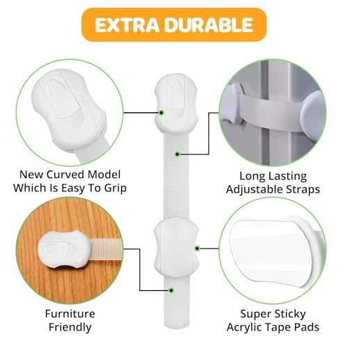 DLux Child Locks for Cabinets & Door Finger Pinch Guard - 12 Pack