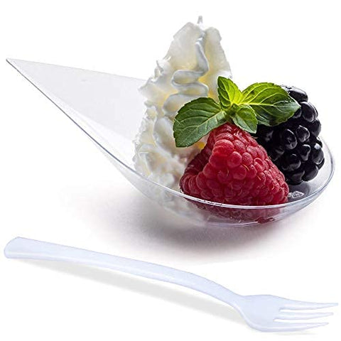 Image of 1000 Mini Dessert Cups with Forks [4-inch, Tear Drop Clear]