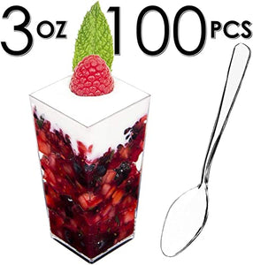 3oz Square Tall + Spoons (100 Pack)