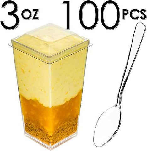 Image of 3oz Square Tall + Spoons & Lids (100 Pack)