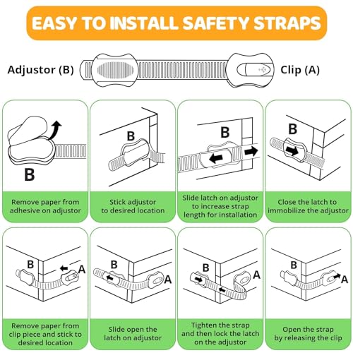 DLux Child Locks for Cabinets & Door Finger Pinch Guard - 12 Pack