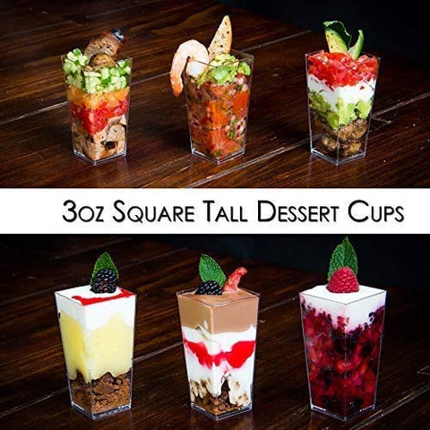 Image of 1000 Mini Dessert Cups with Spoons [3 oz, Square Tall]