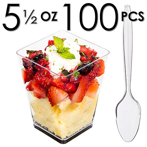 5 Oz Square Mini Dessert Cups With Spoons (100 Pack) | DLux