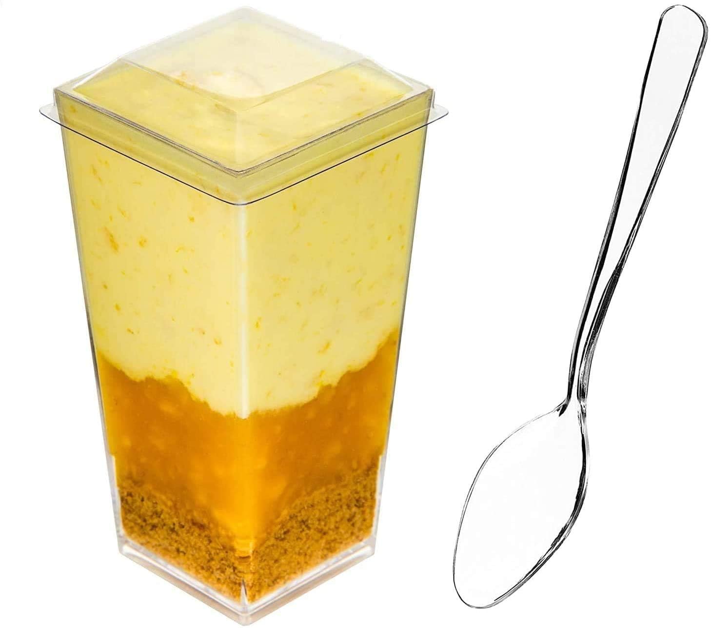 1000 Mini Dessert Cups (Spoons + Lids) [3 oz, Square Tall]