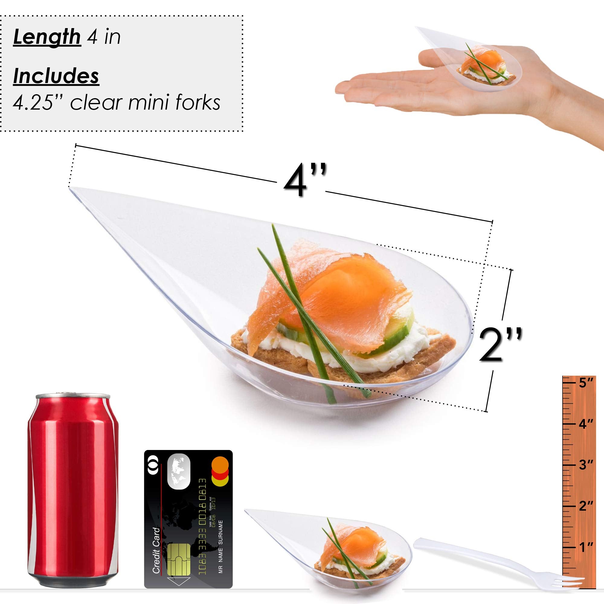 DLux 4-inch Clear Teardrop Mini Dessert Cups with Forks – 100 Pack