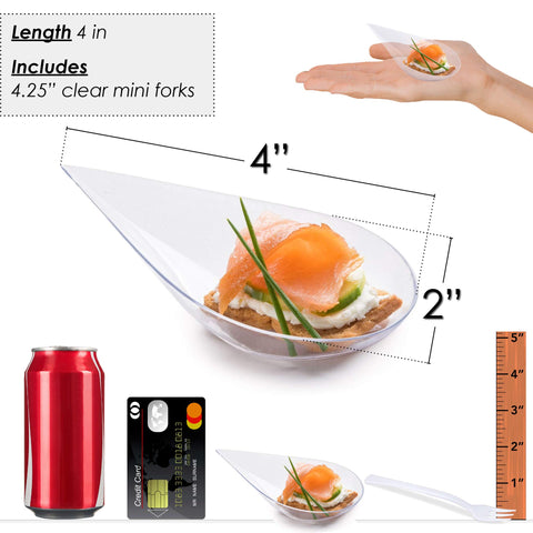 Image of DLux 4-inch Clear Teardrop Mini Dessert Cups with Forks – 100 Pack