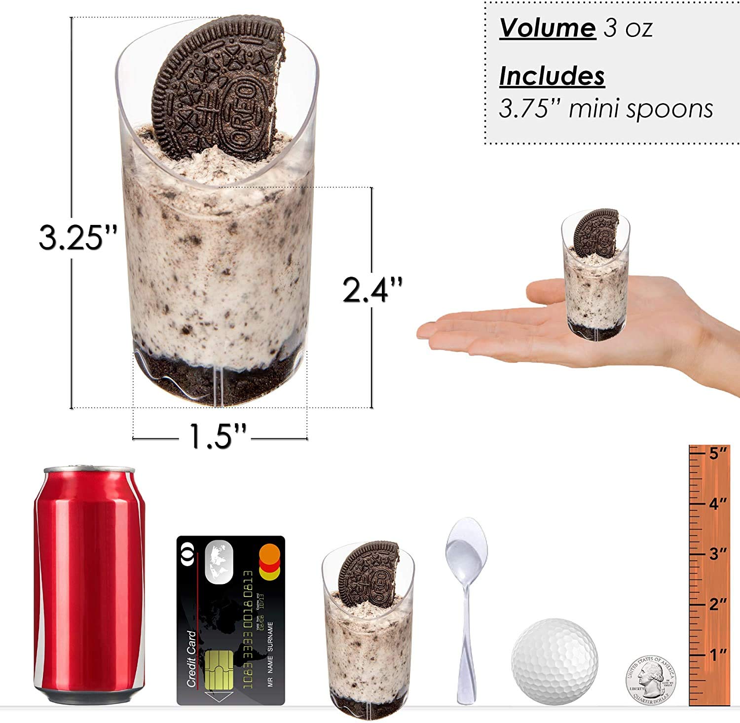 280 Mini Dessert Cups with Spoons [3 oz, Slanted Triangle]