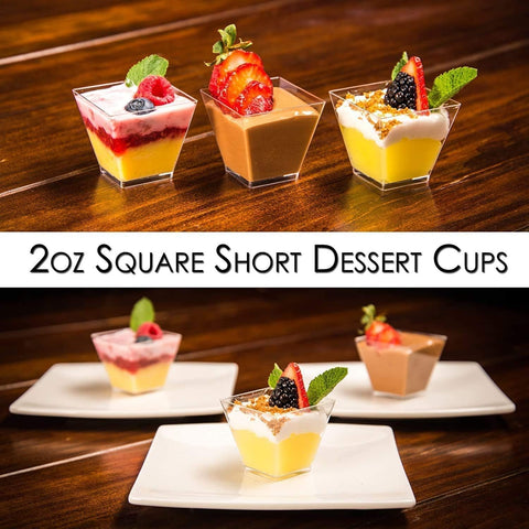 Image of 1000 Mini Dessert Cups (Spoons + Lids) [2 oz, Square]