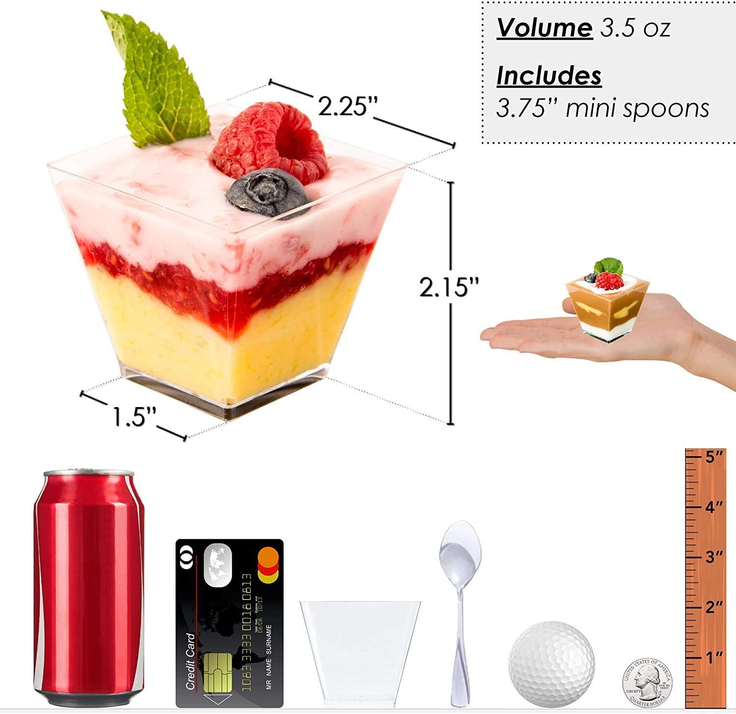 500 Mini Dessert Cups with Spoons [3.5 oz, Square]
