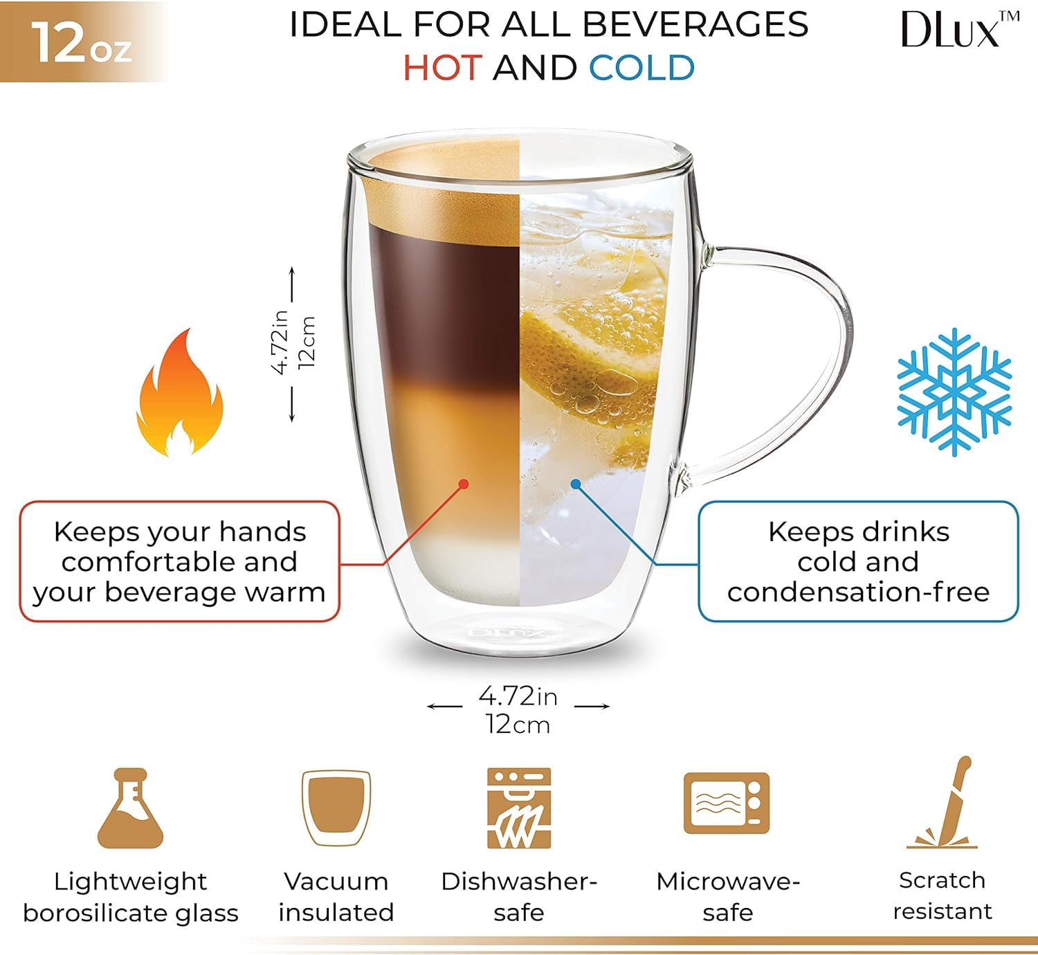 12oz Coffee Mugs with Handles ( Set of 2 )