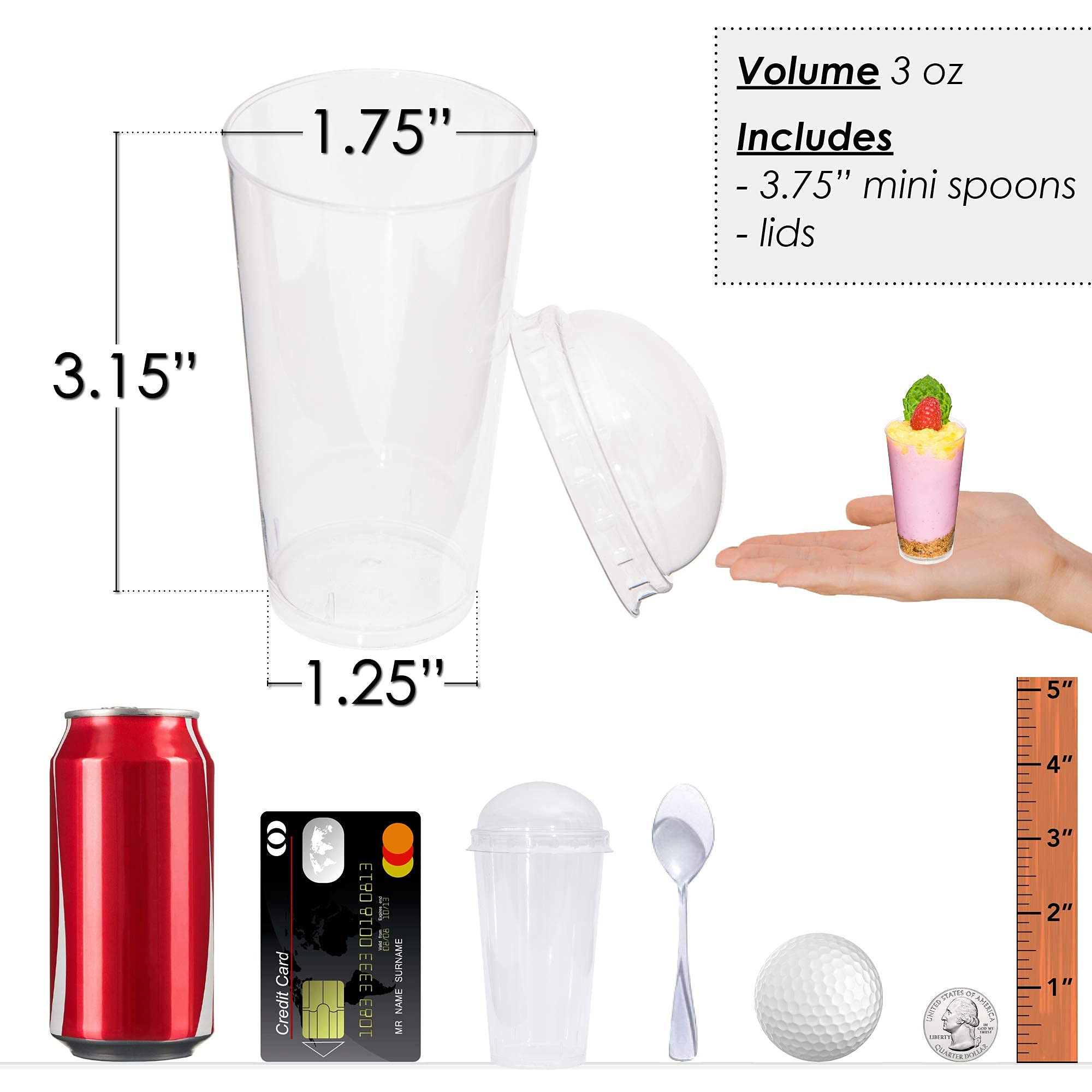 1000 Mini Dessert Cups with Spoons and Lids  [3 oz, Shooter]