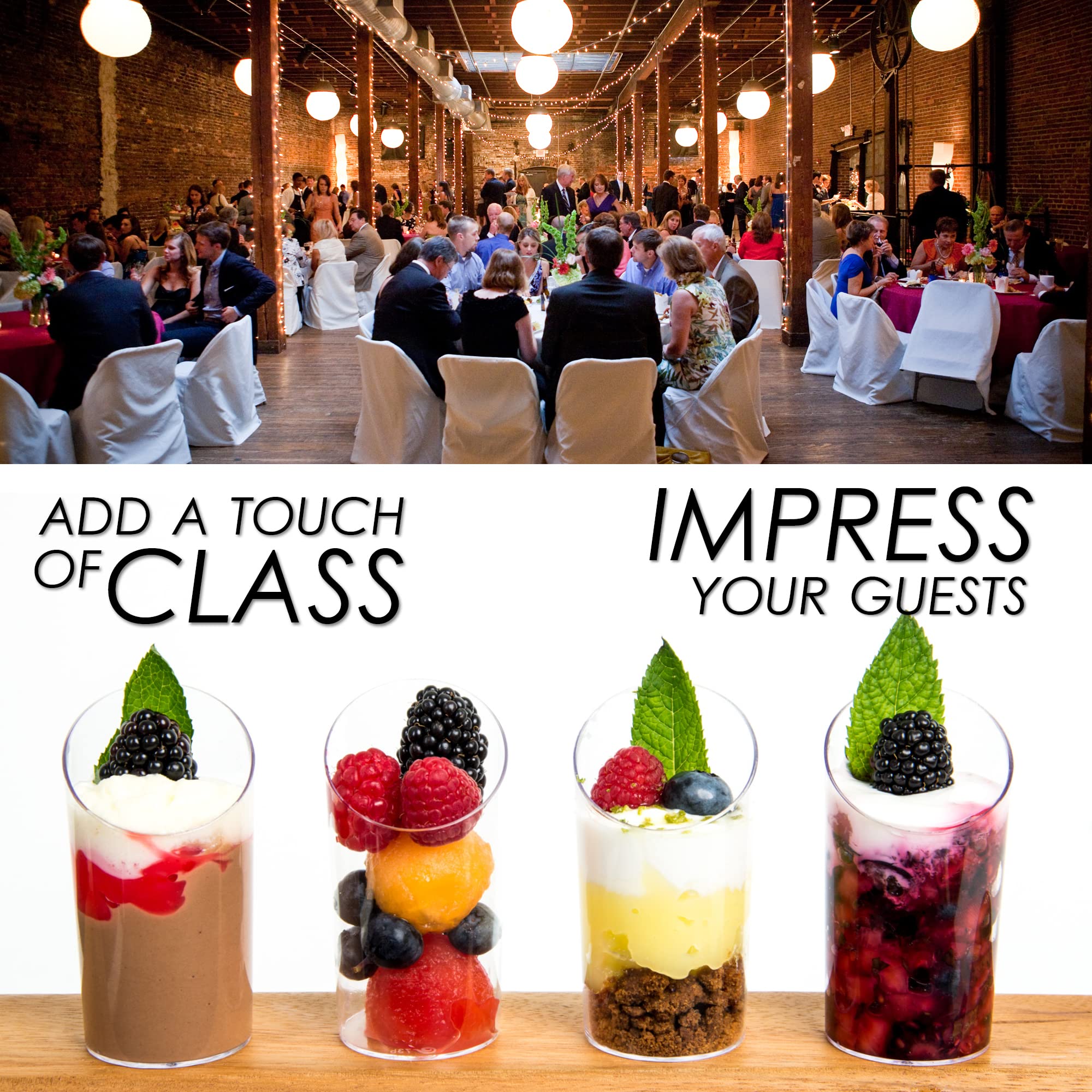 320 Mini Dessert Cups with Spoons [2.5oz, Slanted Round]