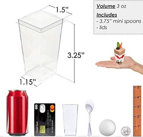 Image of 3oz Square Tall + Spoons & Lids ( 50/100 Pack )