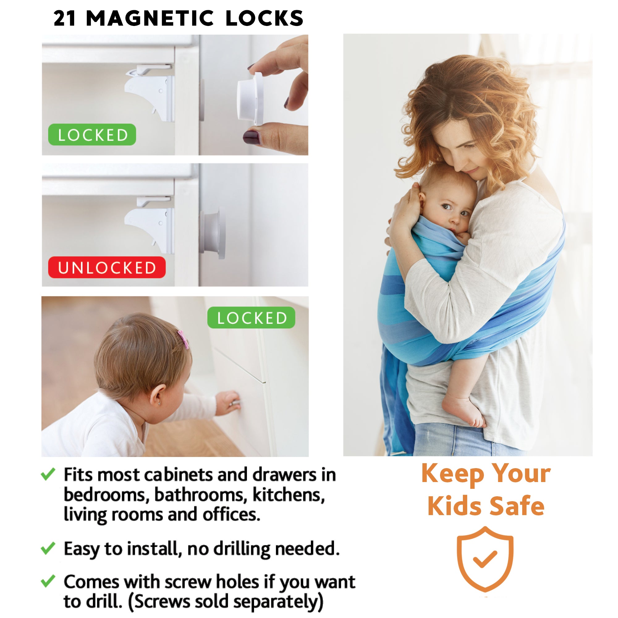 DLux Baby Safety Magnetic Cabinet Locks - 41 pack
